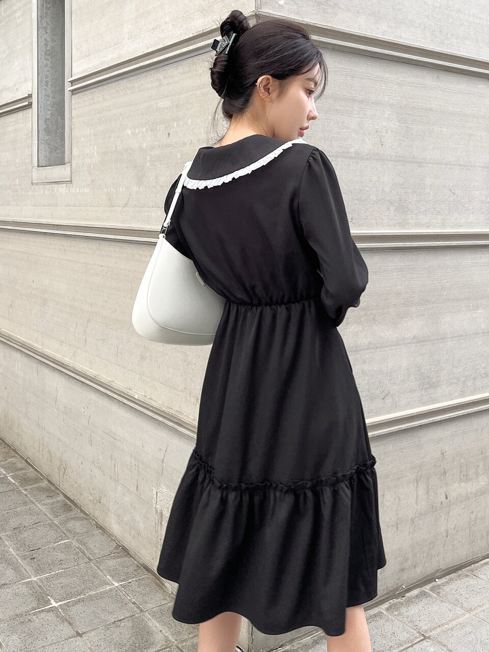 Statement Collar Ruffle Hem Dress