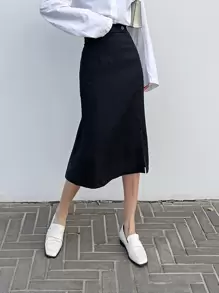 DAZY Chân váy xẻ cao lưng cao mùa hè - màu đen - Xem 1