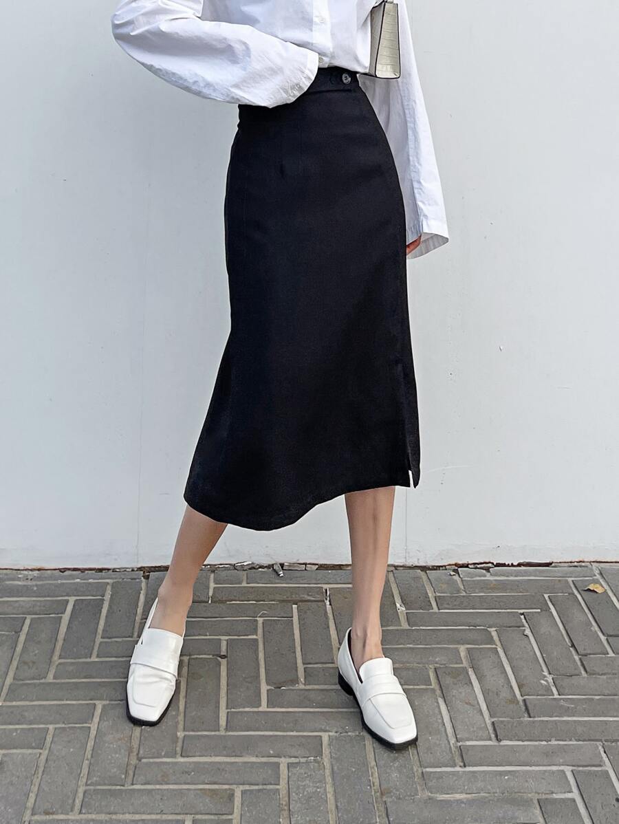 DAZY Chân váy xẻ cao lưng cao mùa hè - màu đen - Xem 1