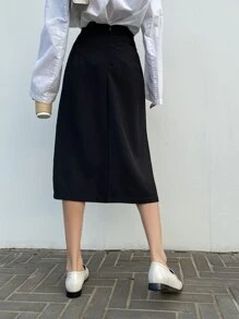 DAZY Chân váy xẻ cao lưng cao mùa hè - màu đen - Xem 2