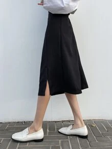 DAZY Chân váy xẻ cao lưng cao mùa hè - màu đen - Xem 3