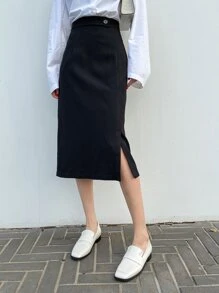 DAZY Chân váy xẻ cao lưng cao mùa hè - màu đen - Xem 5