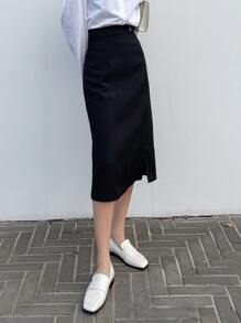 DAZY Chân váy xẻ cao lưng cao mùa hè - màu đen - Xem 6