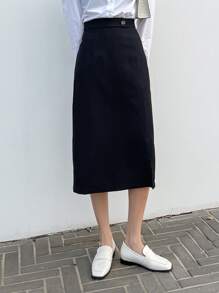 DAZY Chân váy xẻ cao lưng cao mùa hè - màu đen - Xem 7