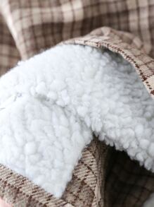 小女童格紋拉鏈開襟絨毛拼塊外套 - 棕色 - 查看 3