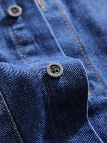 Manfinity Áo sơ mi Denim Nam Túi Bị tách Nút phía trước màu trơn Giải trí - Rửa tối - Xem 4