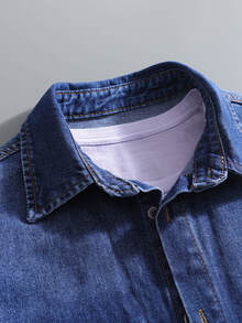 Manfinity Áo sơ mi Denim Nam Túi Bị tách Nút phía trước màu trơn Giải trí - Rửa tối - Xem 5