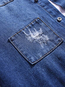 Manfinity Áo sơ mi Denim Nam Túi Bị tách Nút phía trước màu trơn Giải trí - Rửa tối - Xem 6