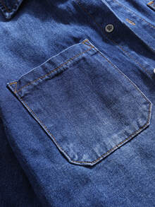 Manfinity Áo sơ mi Denim Nam Túi Bị tách Nút phía trước màu trơn Giải trí - Rửa tối - Xem 7