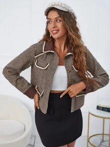 SHEIN Unity Áo khoác ngoài nữ Chuỗi Nút phía trước răng cưa Giải trí - Nhiều màu - Xem 3