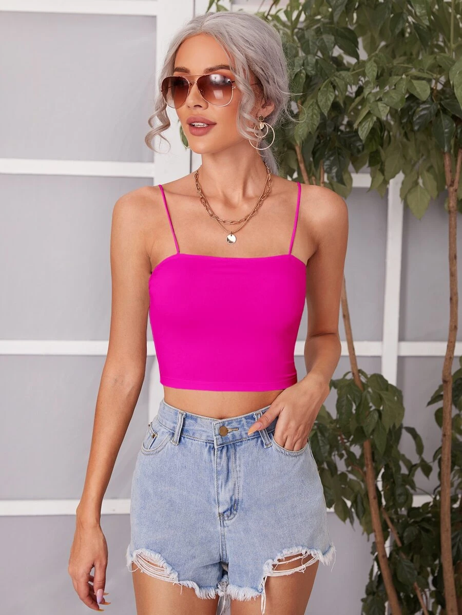 SHEIN Essnce 合身素色吊帶上衣 - 玫紅色 - 查看 1