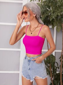 SHEIN Essnce 合身素色吊帶上衣 - 玫紅色 - 查看 5