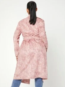 Double Breasted Belted Suedette Trench Coat - Dusty Pink - View 2
