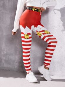 Christmas Print Leggings - Red and White - View 1