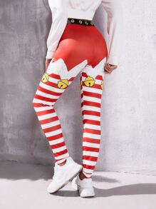 Christmas Print Leggings - Red and White - View 2