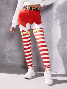 Christmas Print Leggings - Red and White - View 3