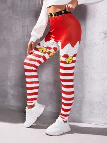 Christmas Print Leggings - Red and White - View 5