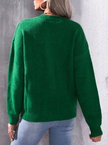 Jersey con patrón de letra de hombros caídos - Verde - Ver 2