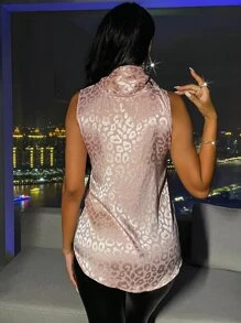 提花無袖緞面襯衫 - 淺粉色 - 查看 2