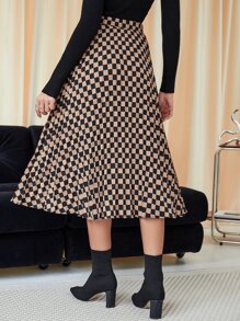 SHEIN Clasi High Waist Checker Print Pleated Skirt - Multicolor - View 2