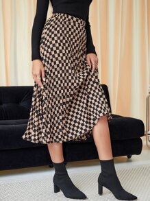 SHEIN Clasi High Waist Checker Print Pleated Skirt - Multicolor - View 4