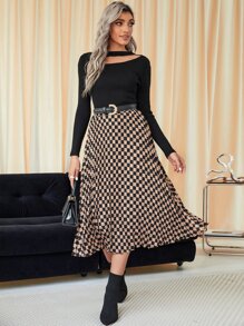 SHEIN Clasi High Waist Checker Print Pleated Skirt - Multicolor - View 5