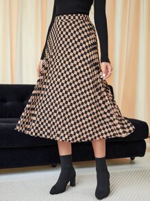 SHEIN Clasi High Waist Checker Print Pleated Skirt - Multicolor - View 6