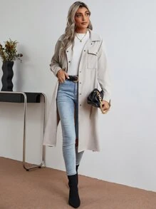 Abrigo de hombros caídos con bolsillo con solapa - Gris Claro - Ver 1