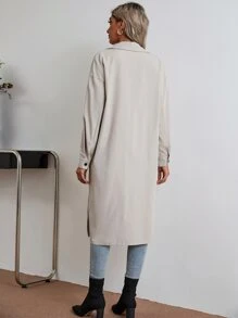 Abrigo de hombros caídos con bolsillo con solapa - Gris Claro - Ver 2