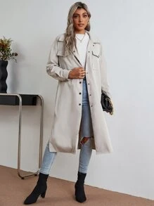 Abrigo de hombros caídos con bolsillo con solapa - Gris Claro - Ver 3