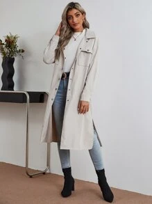 Abrigo de hombros caídos con bolsillo con solapa - Gris Claro - Ver 4