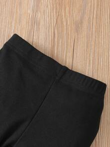 Top ribete con fruncido con estampado de leopardo con leggings con estampado de corazón - Multicolor - Ver 3