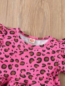 Top ribete con fruncido con estampado de leopardo con leggings con estampado de corazón - Multicolor - Ver 6