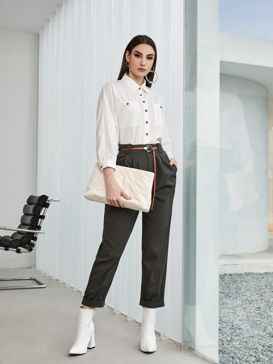 Button Front Dual Pocket Batwing Sleeve Shirt