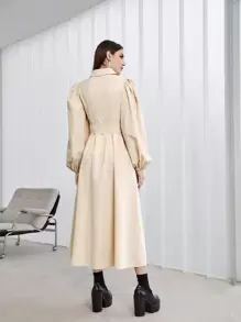 Modelyn 泡泡袖腰帶襯衫連衣裙 - 杏色 - 查看 2