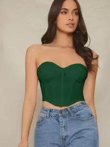 SHEIN Áo nữ Bất đối xứng màu trơn Gợi cảm - Màu xanh lá cây đậm - Xem 1