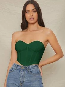 SHEIN Áo nữ Bất đối xứng màu trơn Gợi cảm - Màu xanh lá cây đậm - Xem 4