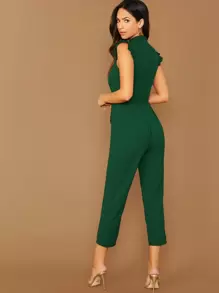 SHEIN Privé 小高領荷葉邊袖自腰帶連身長褲