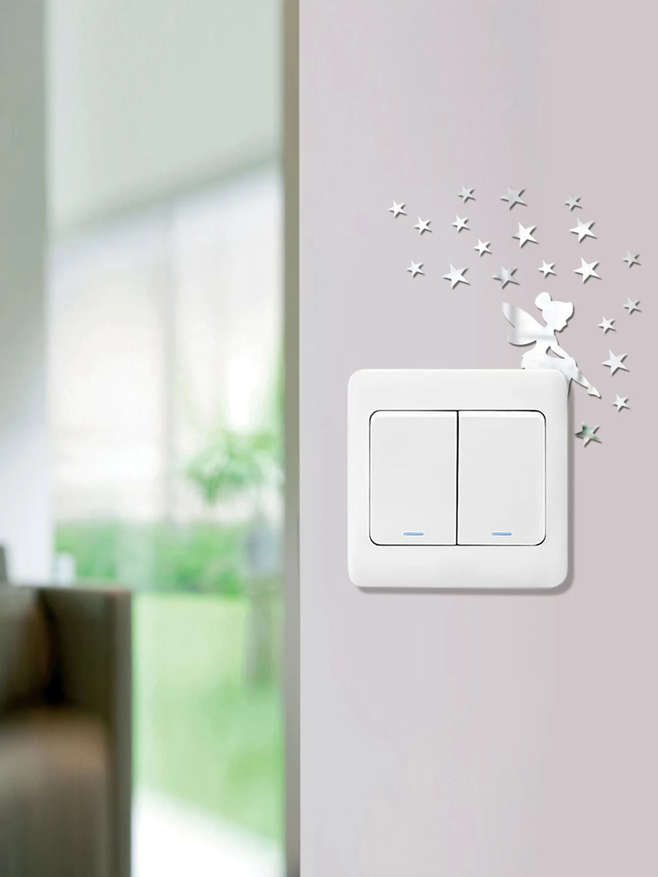Fairy Shaped Mirror Surface Switch Outlet Wall Sticker - Silver - View 1