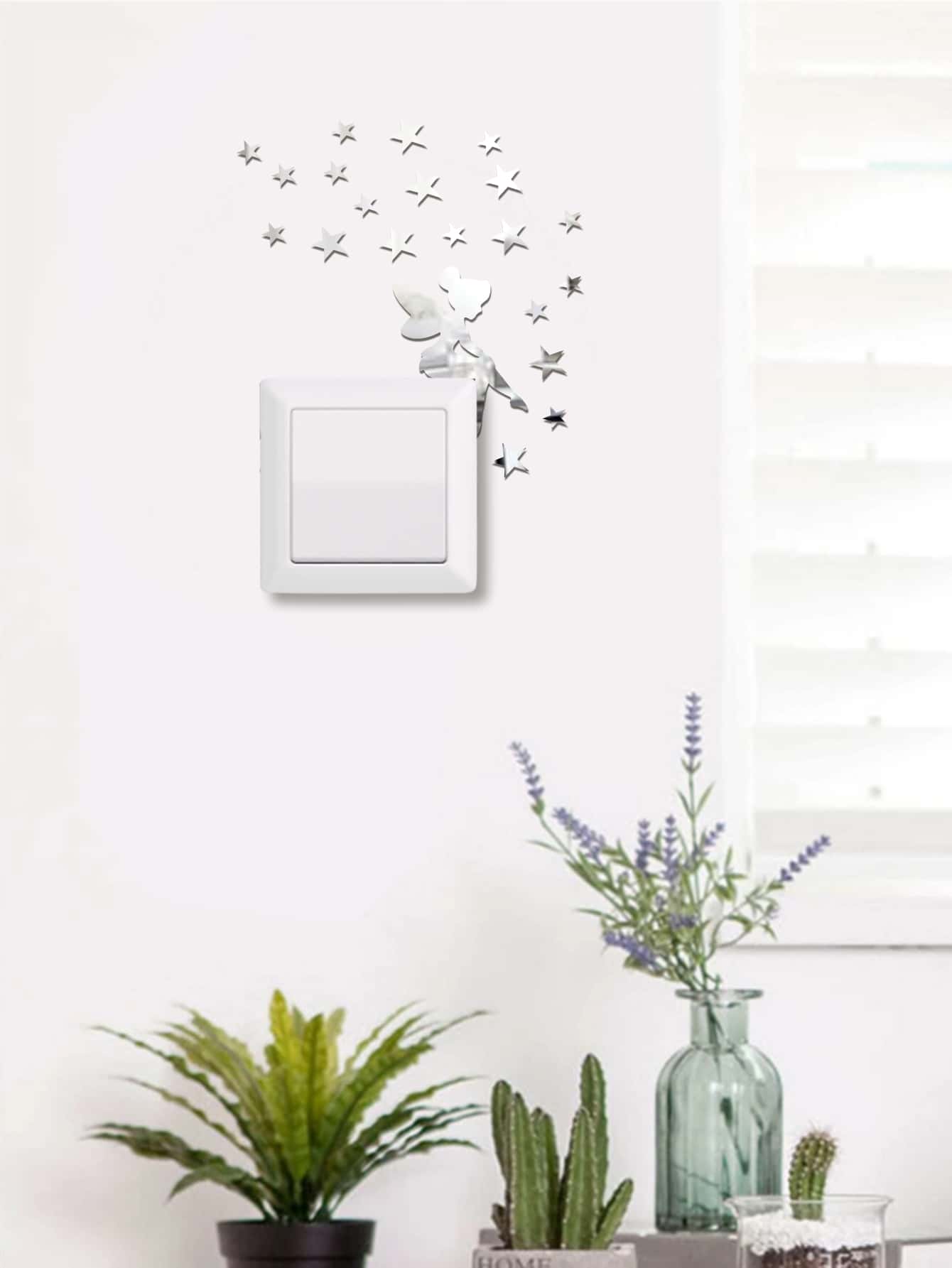 Pegatina de pared en forma de superficie de espejo de interruptor - Plateado - Añade 4