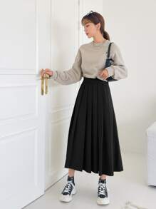 DAZY High Waist Fold Pleated Skirt - Black - View 3