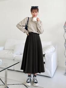 DAZY High Waist Fold Pleated Skirt - Black - View 4