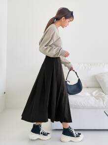 DAZY High Waist Fold Pleated Skirt - Black - View 6