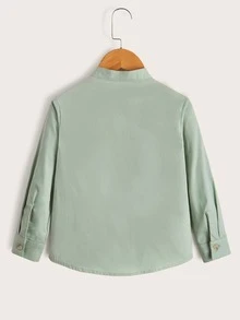 SHEIN Áo sơ mi bé trai Túi Nút phía trước màu trơn Giải trí - Màu xanh Bạc hà - Xem 2