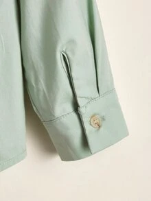 SHEIN Áo sơ mi bé trai Túi Nút phía trước màu trơn Giải trí - Màu xanh Bạc hà - Xem 3