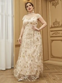 SHEIN Belle 大碼星星刺繡網紗伴娘洋裝