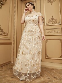 SHEIN Belle 大碼星星刺繡網紗伴娘洋裝