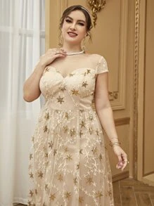 SHEIN Belle 大碼星星刺繡網紗伴娘洋裝