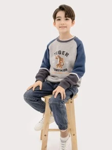 男孩復古&多功能水洗牛仔褲,彈性袖口,大口袋,春秋實用褲 - 中等水洗藍 - 查看 4