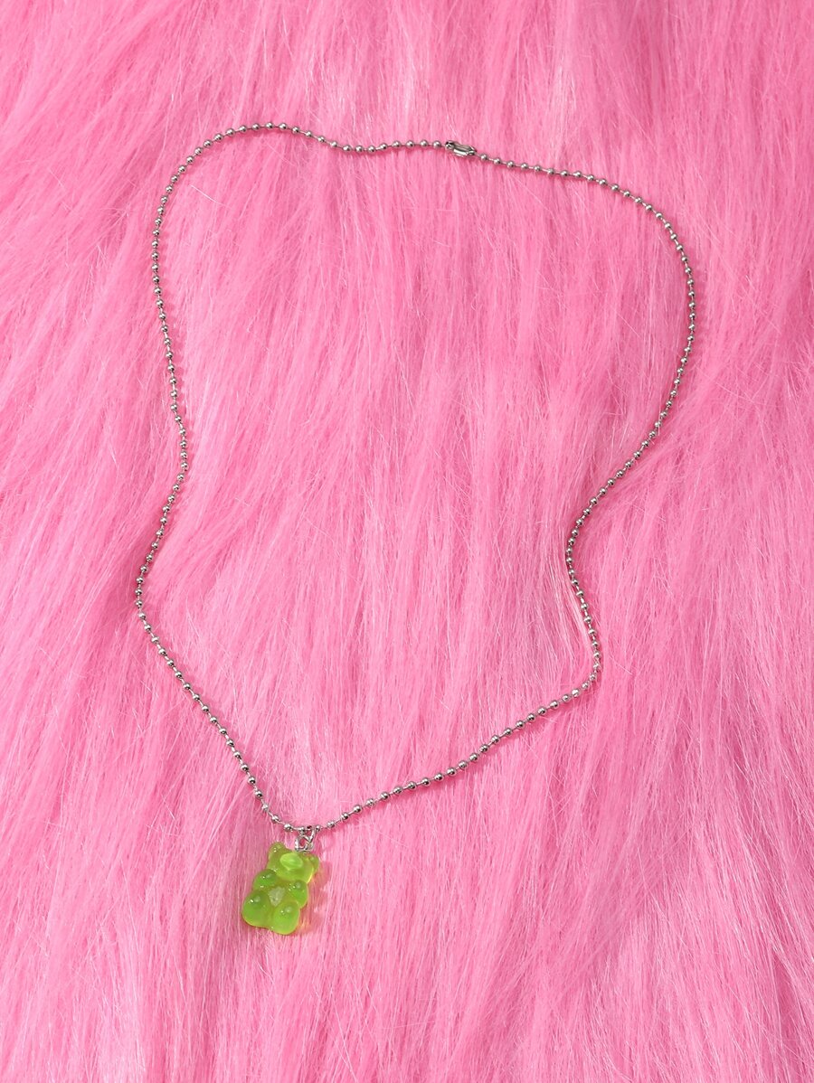 ROMWE Kawaii 熊裝飾鏈條樣式項鍊 - 綠色 - 查看 1